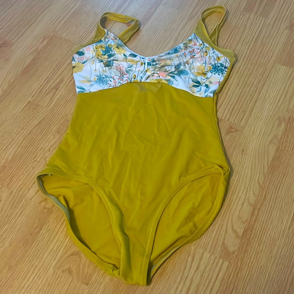 Yellow floral barreto leotard